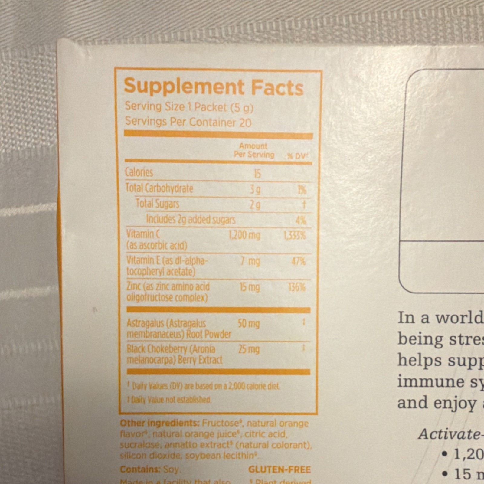 Melaleuca Activate-C 1,200mg Immune Complex Orange Blast Powder 20 Packets