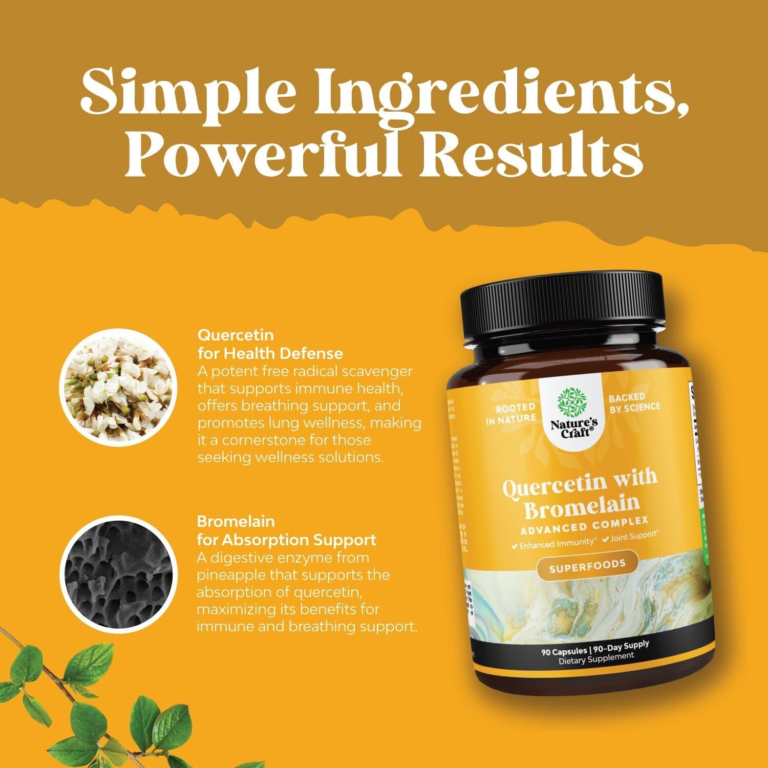 High Strength Quercetin 500mg 90 Capsules Plus 100mg Bromelain (3 Months Supply)