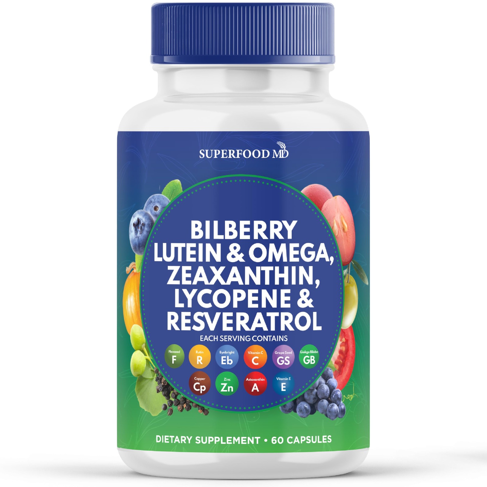 Superfood MD Eye Health Vitamins with Bilberry Lutein & Zeaxanthin Lycopene R…
