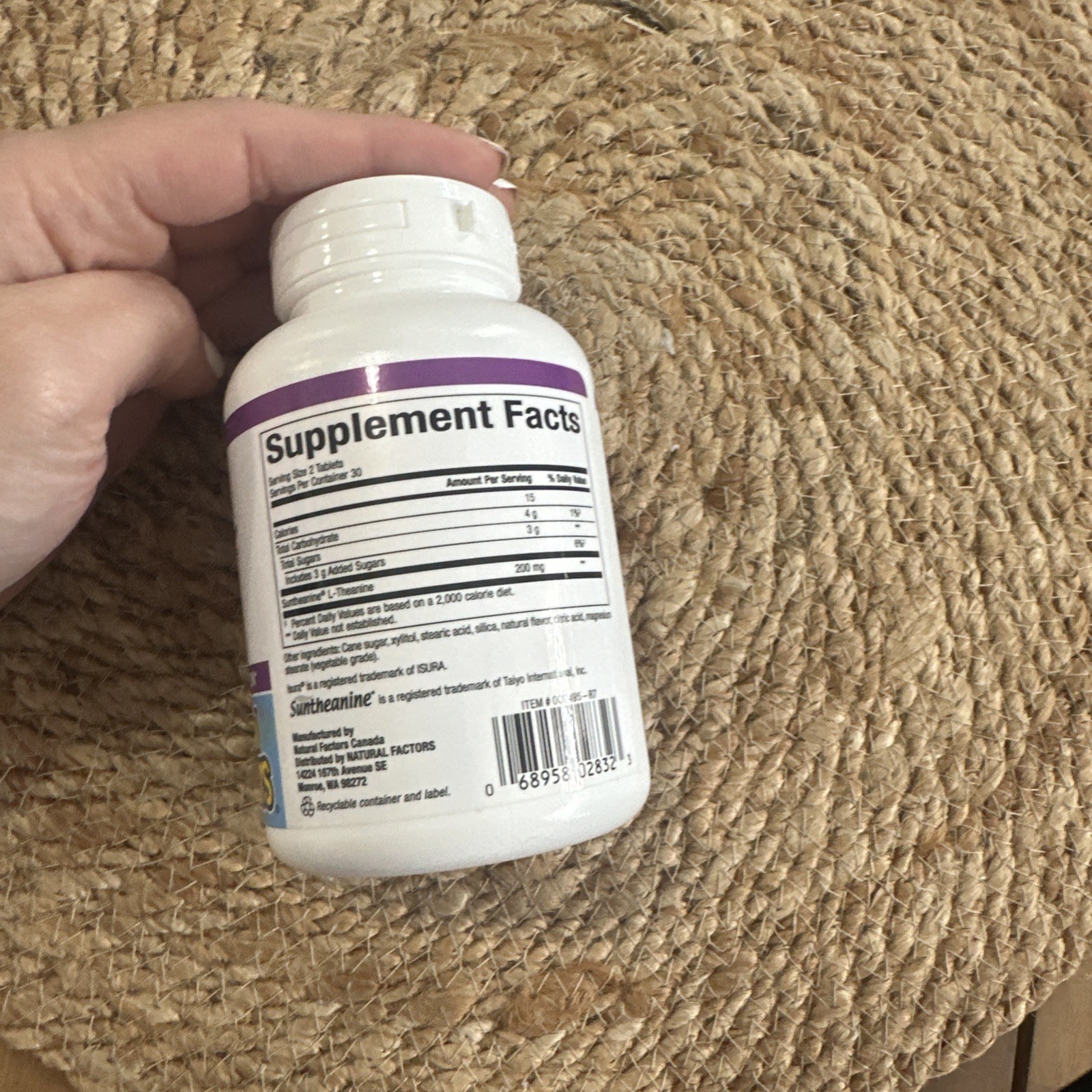 Natural Factors Stress-Relax Suntheanine L-Theanine 100 mg 60 Chewable Tabs
