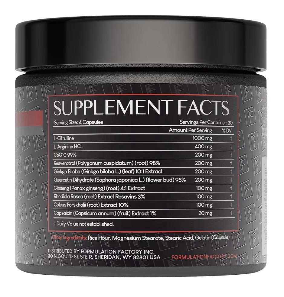 Formulation Factory Heart of Steel Nitric Oxide 10-in-1 For Men Women 120capsule