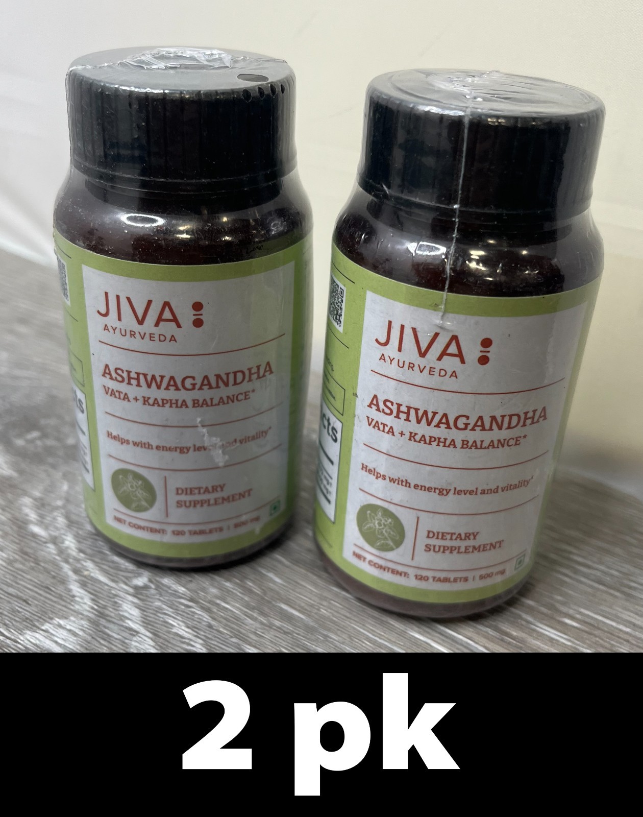 2pk Jiva Ayurveda Ashwagandha Vata+Kapha Balance 120 Tablets each Exp 4/27