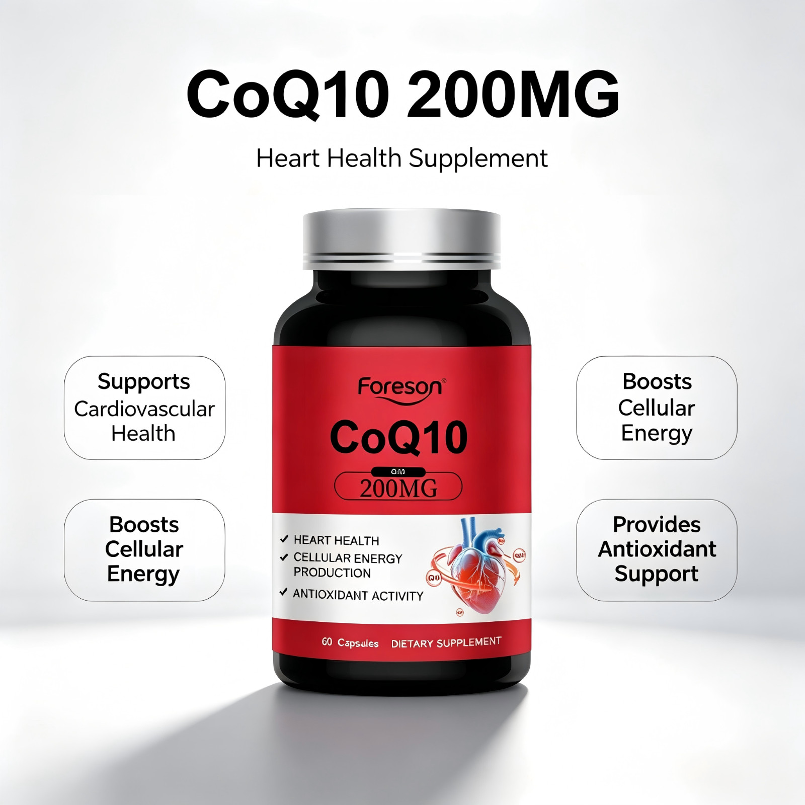 Foreson Coenzyme Q10 Capsules Heart Health Antioxidant Energy Support Supplement