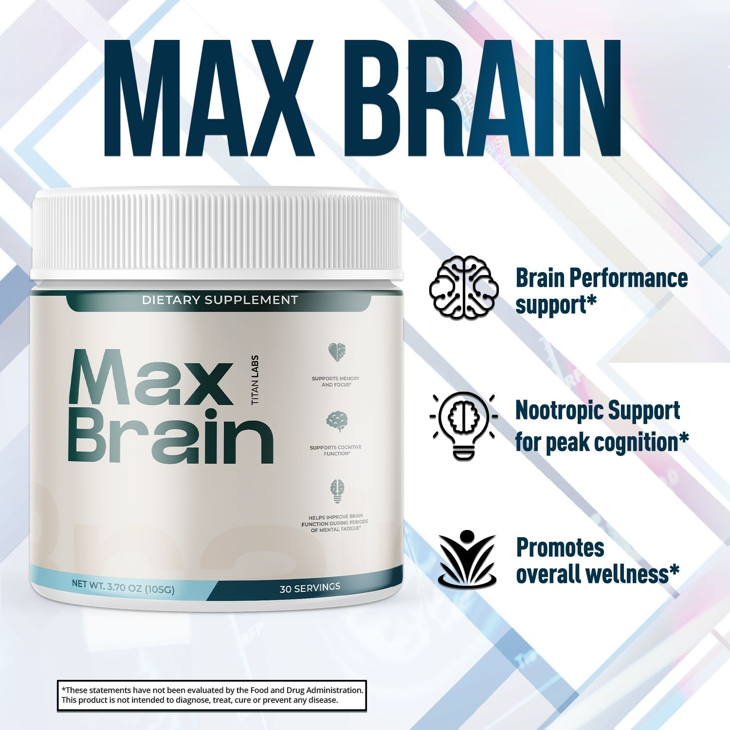 (5 Pack) Max Brain Powder Natural Brain Support Supplement MaxBrain 150 Servings