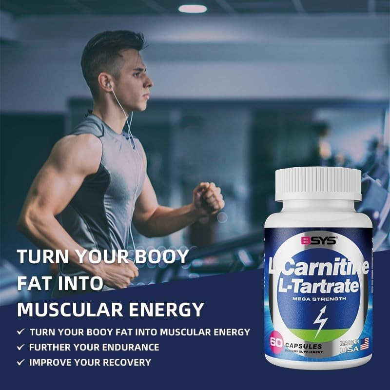 L-Carnitine for Adult, Fitness Exercise 60 Capsules 500 mg Energy Supplement