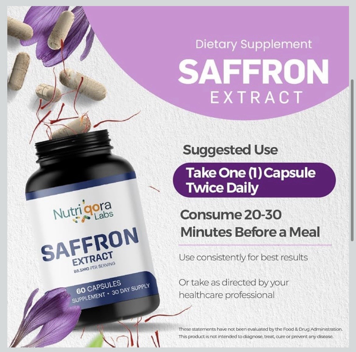 Lot of 3 Saffron Supplements (60 Vegan Capsules | 88.5 mg Each) – Sealed