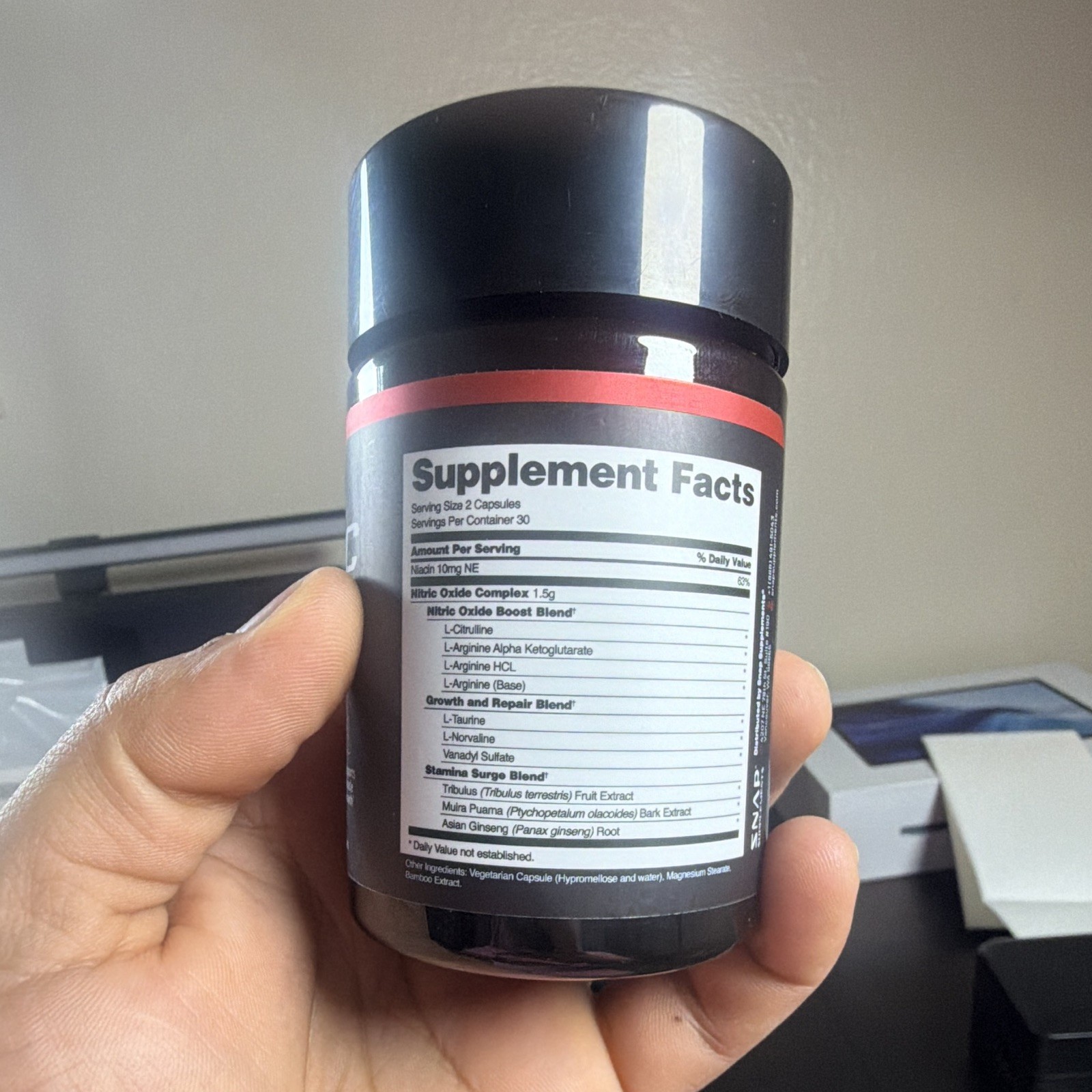 SNAP Nitric Oxide Booster Capsules L-Citrulline L-Arginine Vegan 60 10mg