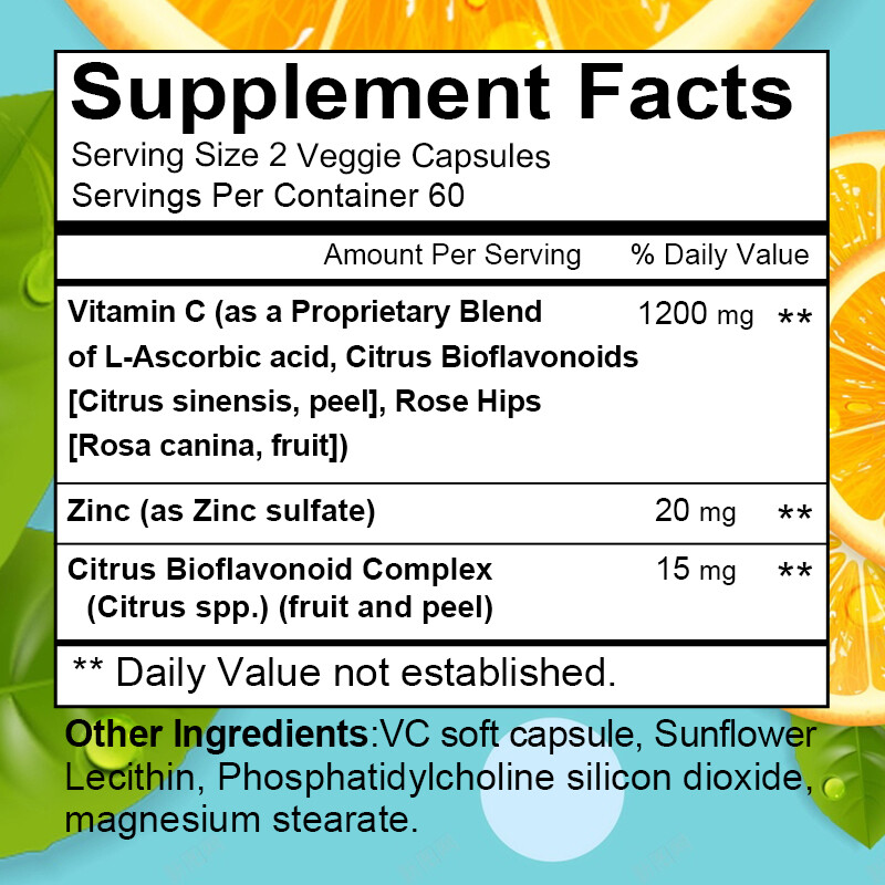 Liposomal Vitamin C + Zinc High Absorption Vit C Immune Supplements 1200mg