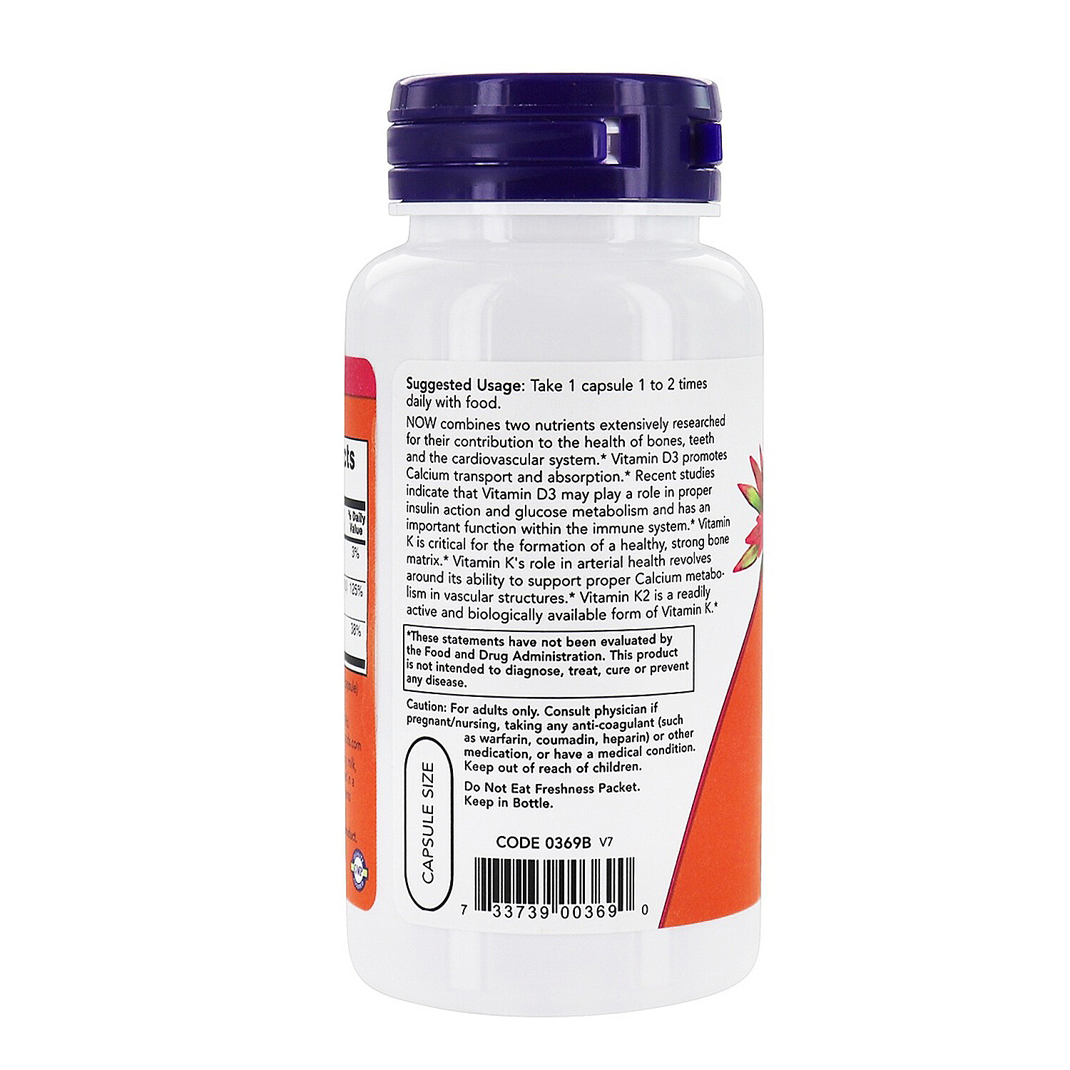 Now Vitamin D-3 & K-2, 120 Vegetarian Capsules