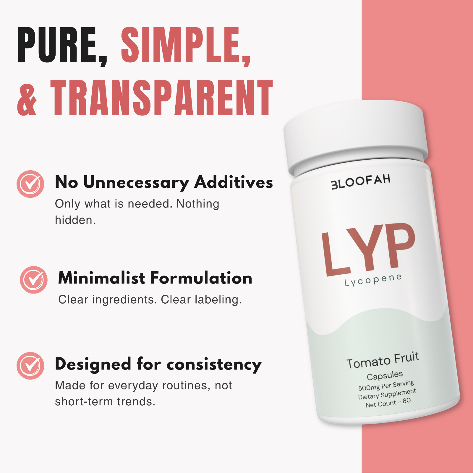 Bloofah Lycopene Tomato Fruit Powder Capsules 500mg | 60 Count | Clean Label