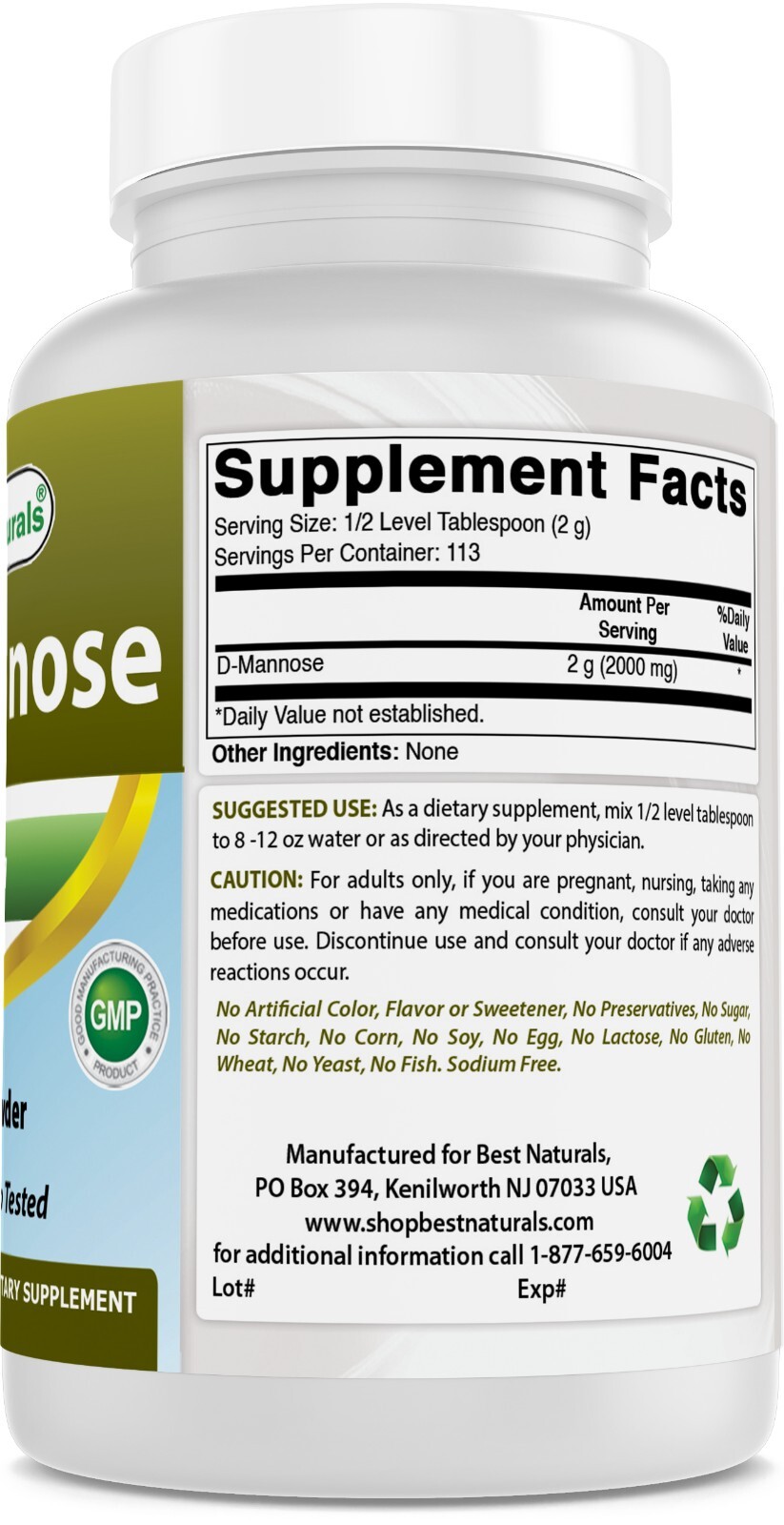 Best Naturals D-Mannose Pure Powder – Urinary Tract Cleanse Supplement – 8 OZ