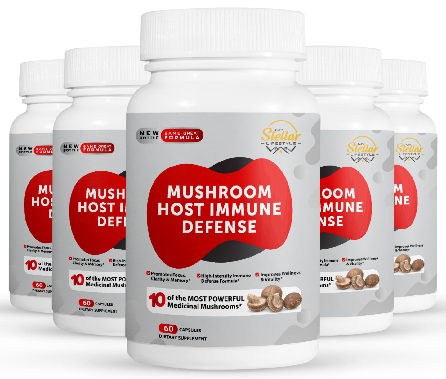 5 Pack Mushroom Host Immune Defense, promotes focus & memory-60 Capsules x5