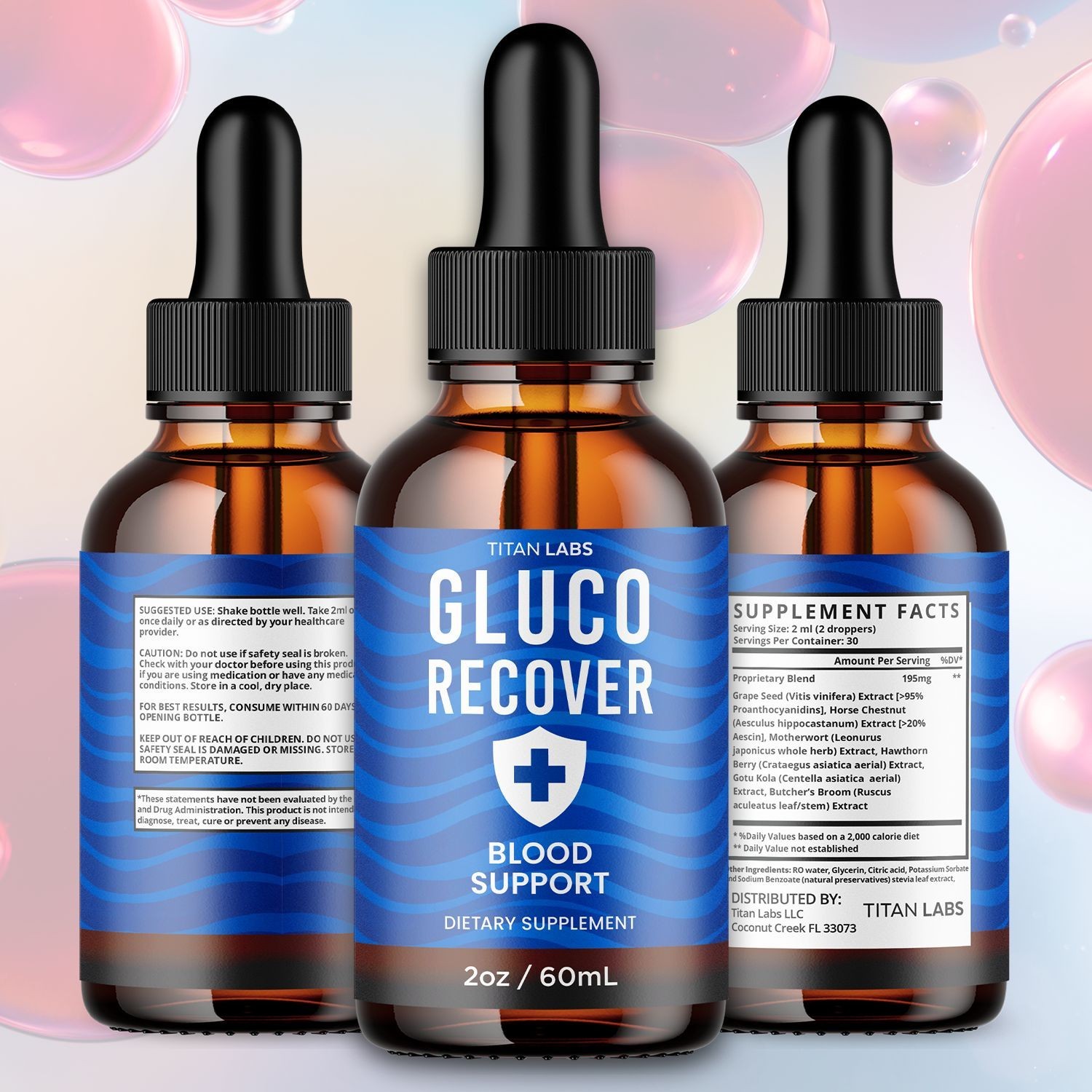 (5 Pack) Gluco Recover Blood Support Drops GlucoRecover Supplement 150 Servings