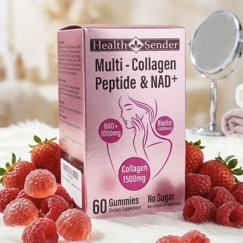 Collagen Gummies 1500mg + NAD Biotin Hair Skin Nails 60ct Pink