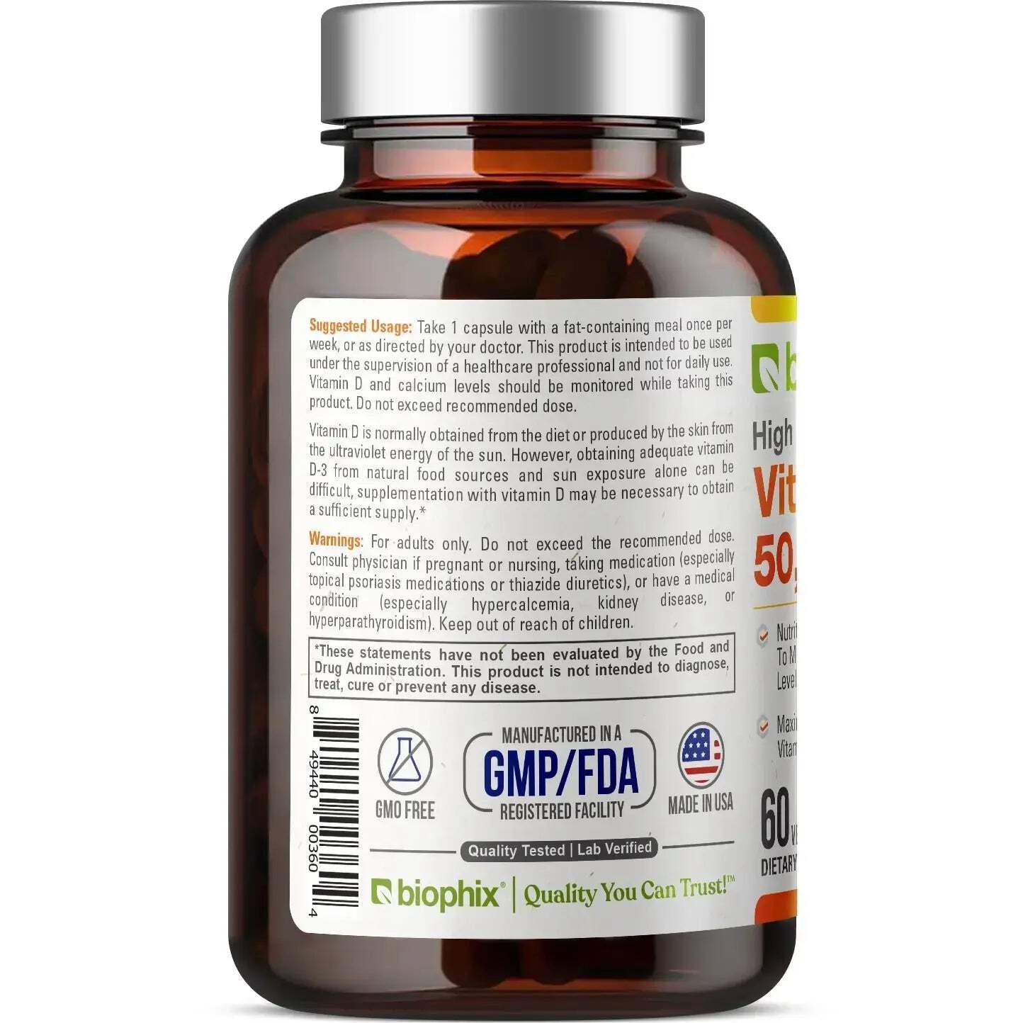 Biophix Vitamin D-3 50000 IU 60 Vcaps – Maximum High Potency