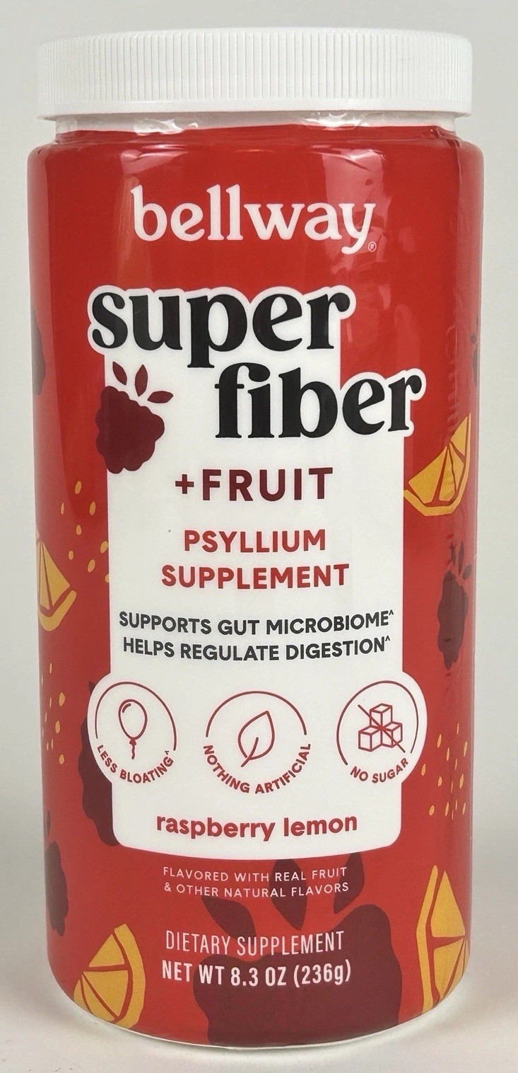 Bellway Super Fiber Psyllium Supplement Raspberry Lemon Gut Health 8.3oz