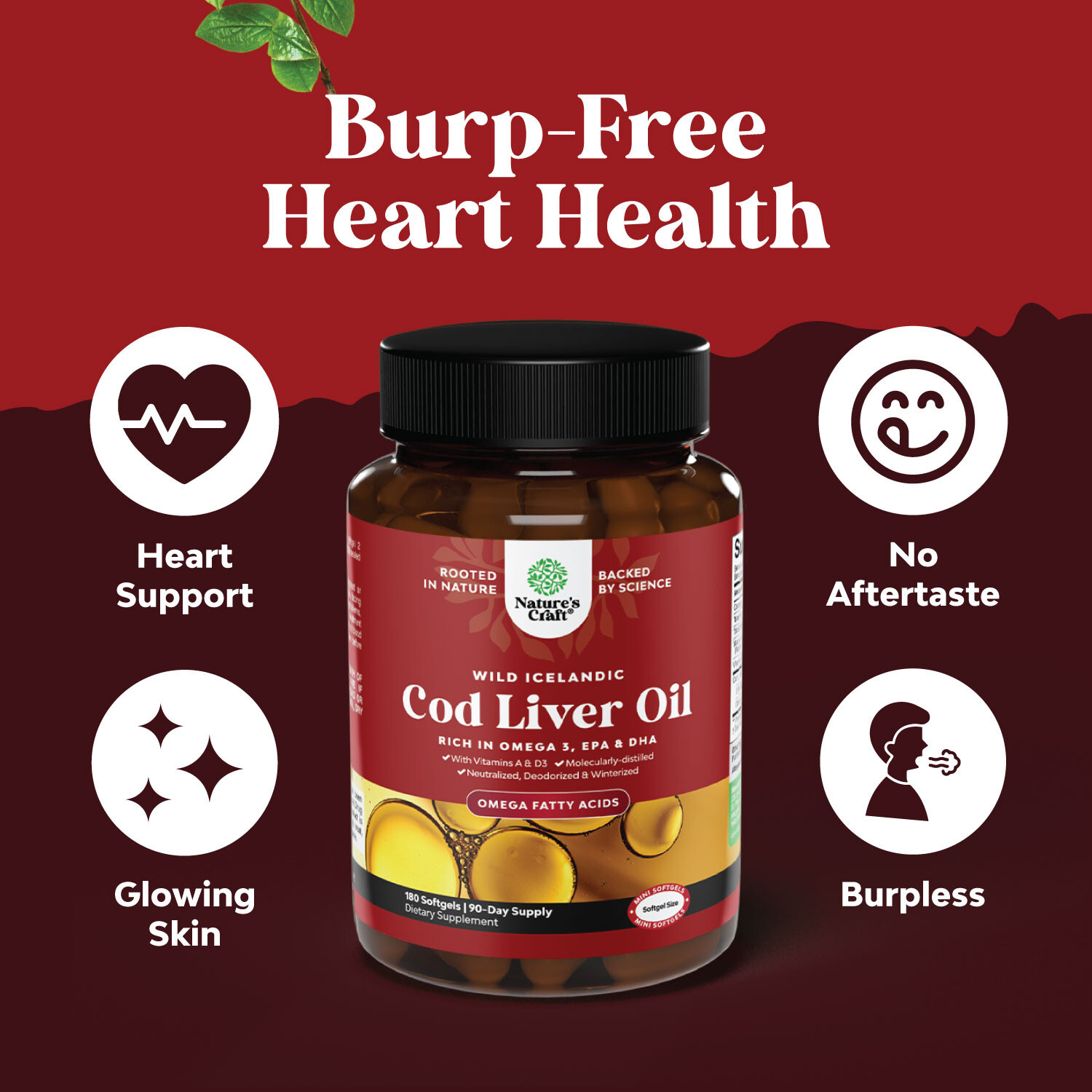 Icelandic Cod Liver Oil Softgels – EPA DHA Omega 3 Fish Oil 1000mg Per Serving