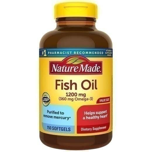 Nature Made Fish Oil 1200mg, 360mg Omega-3 100 Liquid Softgels (3 Pack)