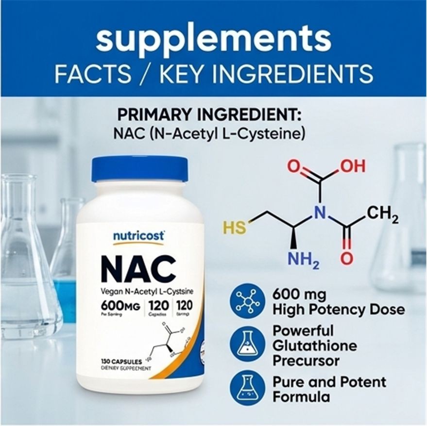 Nutricost N-Acetyl L-Cysteine NAC 600mg 240 Vegan Capsules 2 Pack Supplement