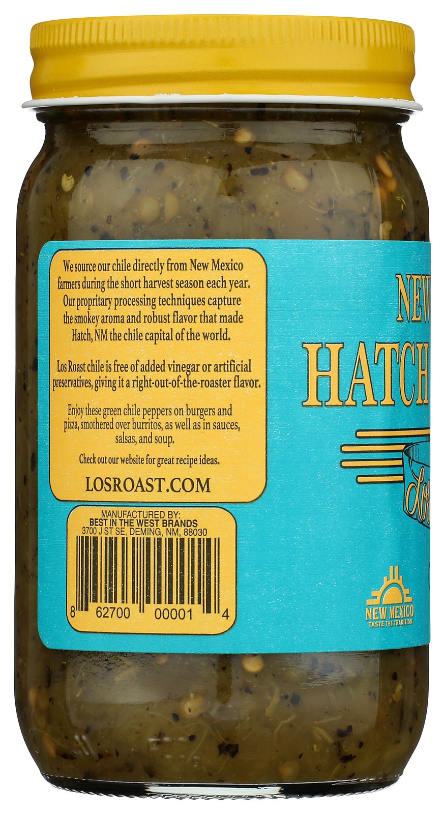 New Mexico Hatch Green Chile Medium 16 Oz Jar Los Roast Salt 6 Pack