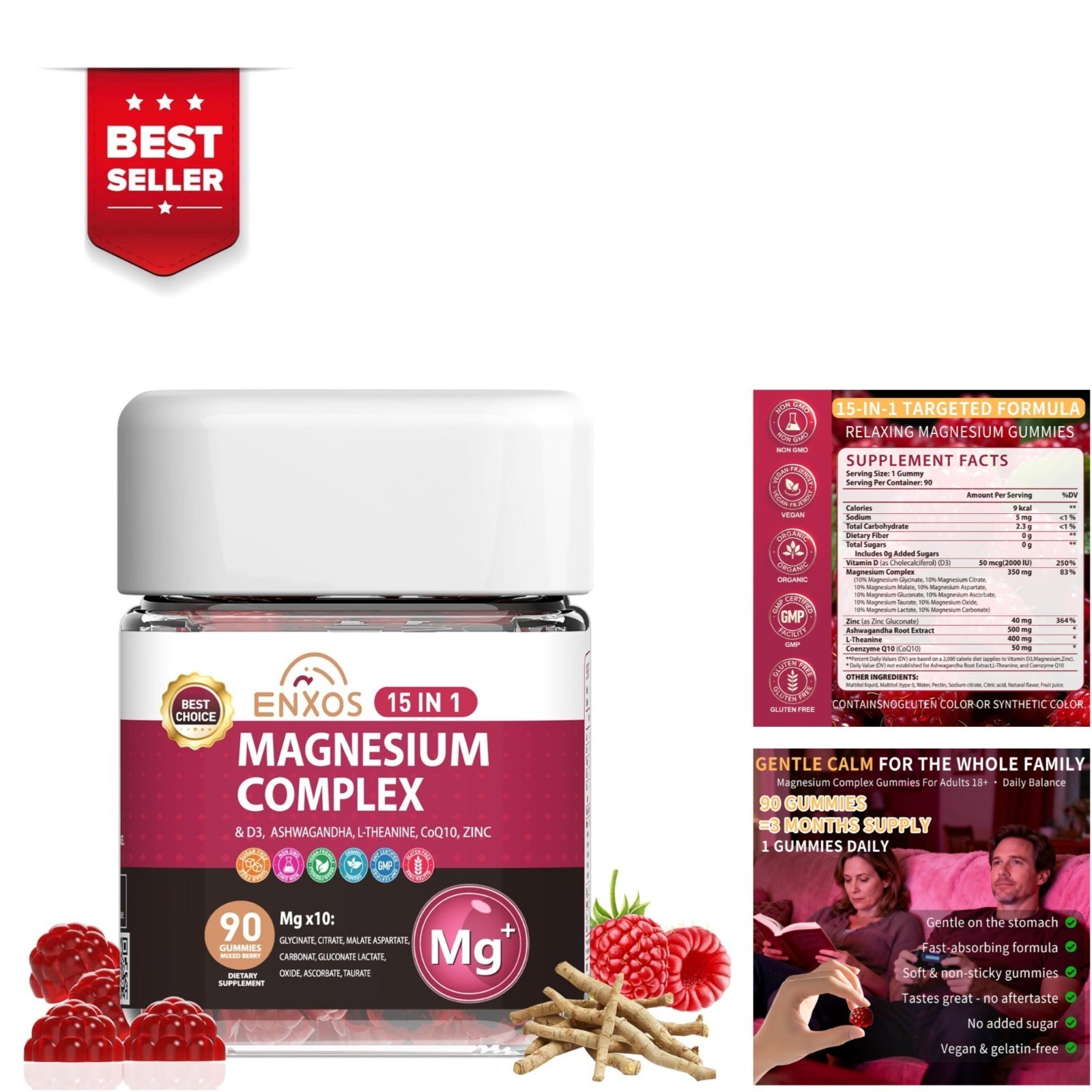 ENXOS 15-in-1 Magnesium Complex Gummies 350mg for Sleep & Stress Relief