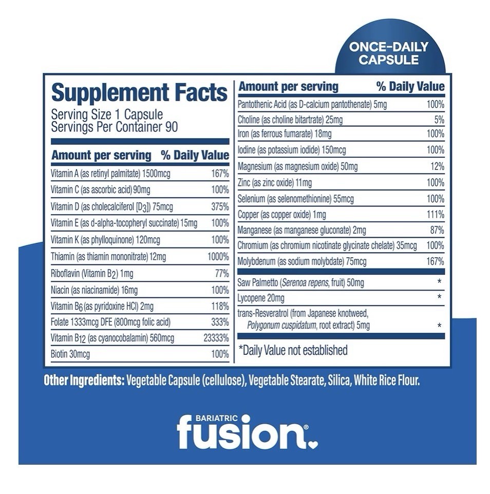 Bariatric Fusion Men’s Multivitamin One Per Day with Iron 90 Capsules