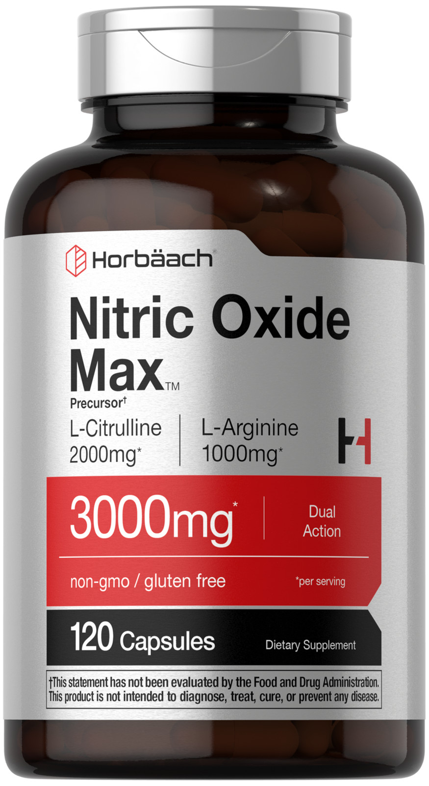 Nitric Oxide Supplement | 3000mg | 120 Capsules | Pre Workout | by Horbaach
