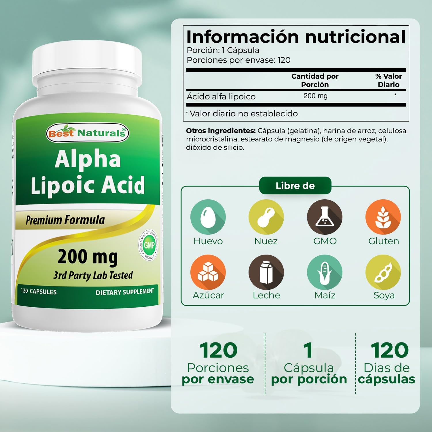 Best Naturals Alpha Lipoic Acid 200 Mg 120 Capsules 120 Count (Pack of 1)