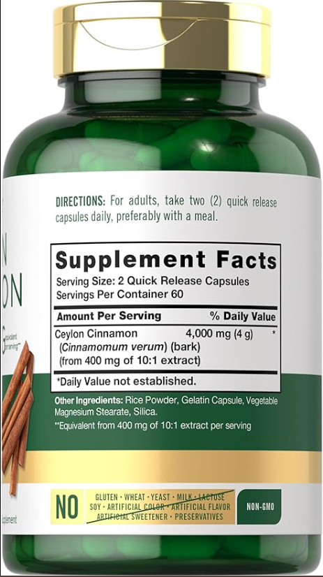 120 Mejores Pastillas De Canela Pura De Alta Potencia Con 4000 Mg Superior Efect