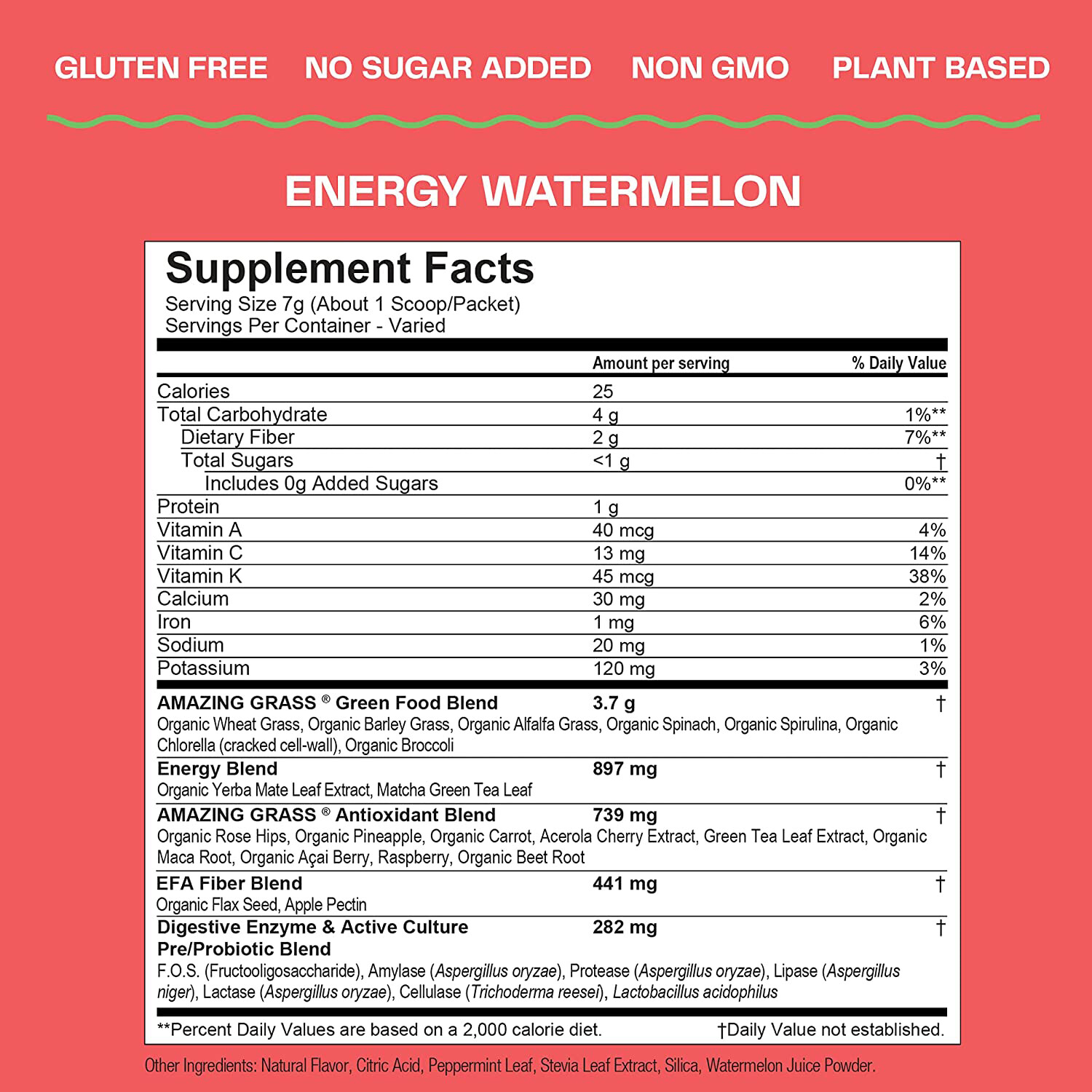 Amazing Grass Greens Blend Energy: Super Greens Powder, Watermelon, 30 Servings