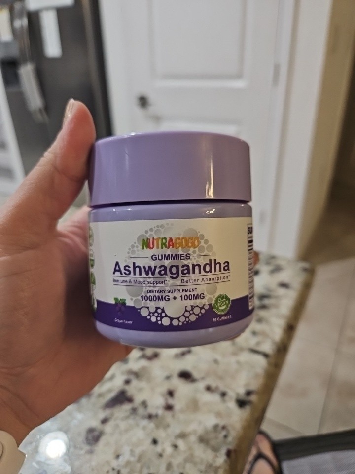 NUTRAGOCO Ashwagandha Gummies 1000mg+100mg Grape Vegan Non-GMO Gluten-Free 60ct