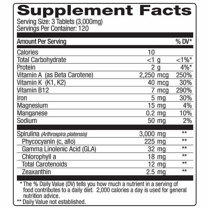 Pure Hawaiian Spirulina 3000 mg., 360 Tablets