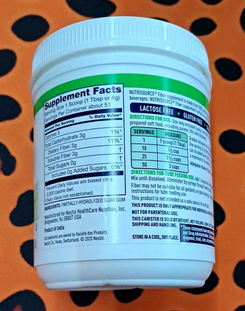 Nestle Nutrisource Fiber Fiber Supplement Unflavored 7.2 oz. Canister 4 Ct
