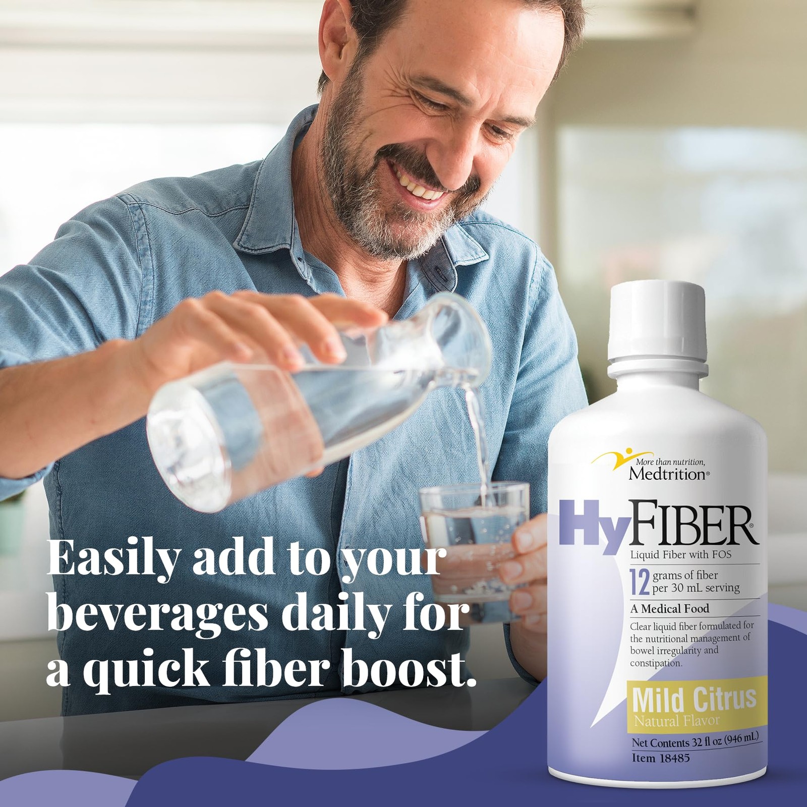 Medtrition HyFiber Daily Liquid Fiber for 32 Fl Oz (Pack of 1), Clear