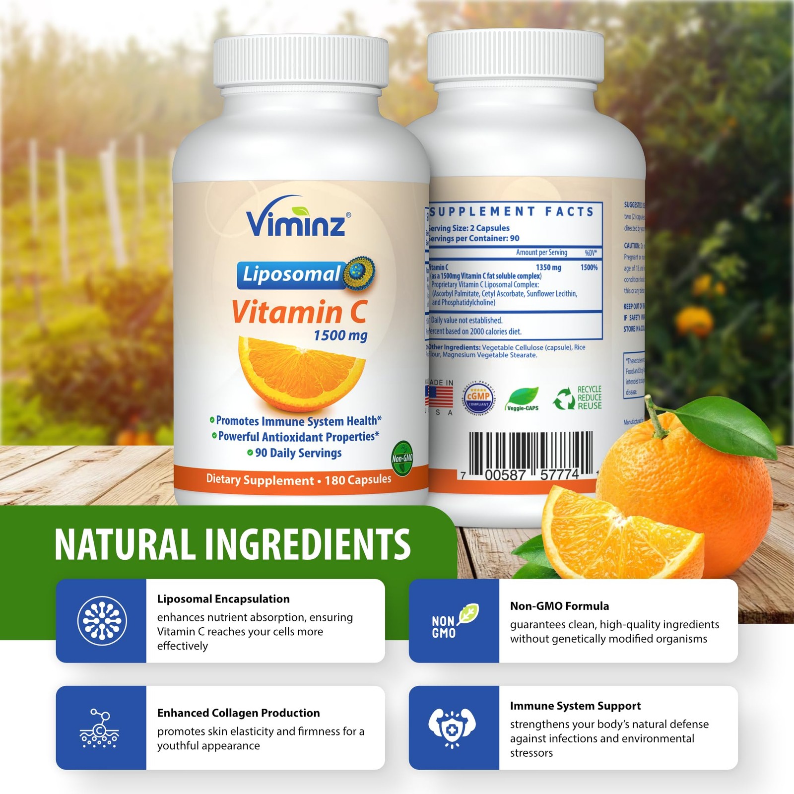 Viminz Liposomal Vitamin C 1500mg – 180 Capsules – Made in USA – High…