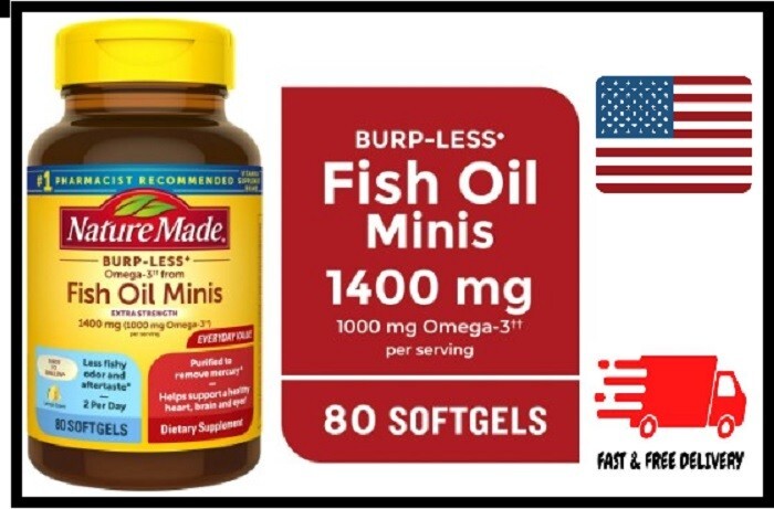 Nature Made Burp-Less Omega-3 from Fish Oil 1400 Mg Minis Softgels, 80 Count