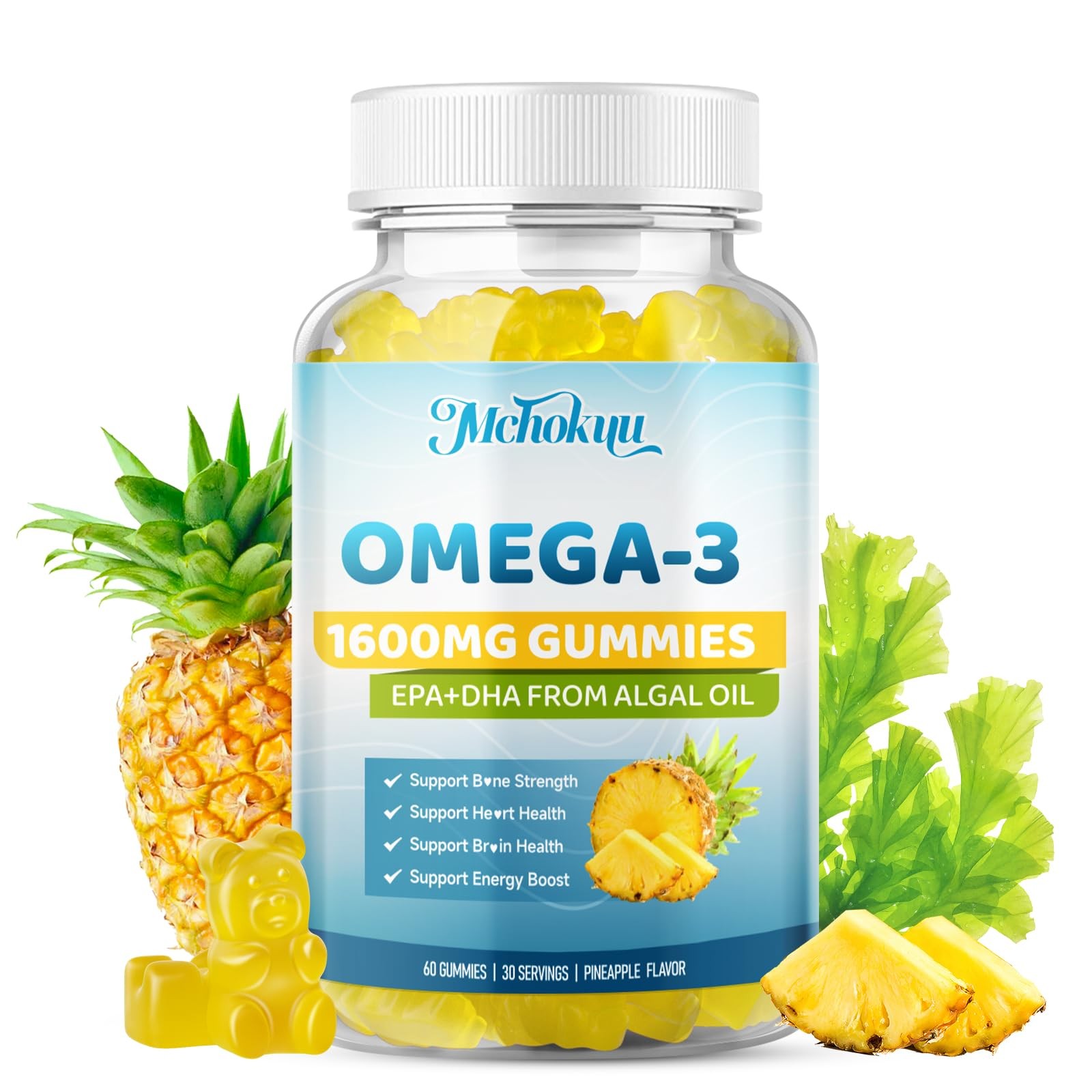 Mchokuu Vegan Omega-3 Gummies 1600Mg Epa Dha From Algal Oil Fish Oil