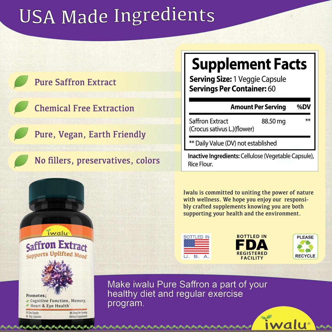 Mood Supplement – Support Your Mood Reduce Stress – AntiCortisol Natural Saffron