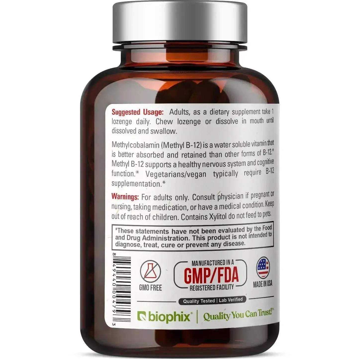 Biophix Methyl B-12 Cherry Flavor 10000 mcg 90 Vegan Lozenges