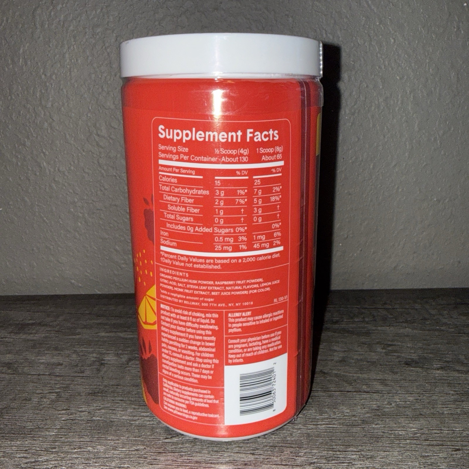 8 X Bellway Super Fiber + Fruit Psyllium Husk Raspberry Lemon 18 oz Each