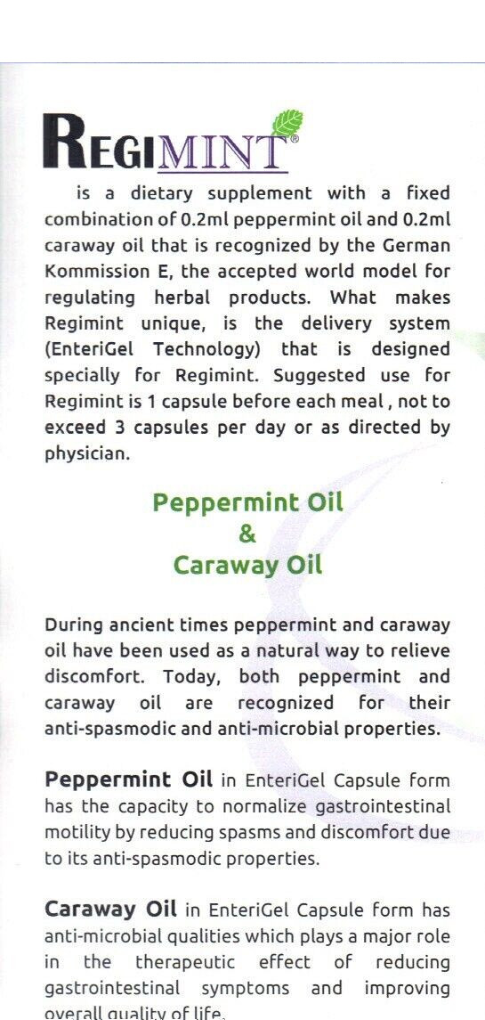 Regimint: Peppermint Oil Plus Caraway (2 pack 300mg) For Adult IBS Colon Relief