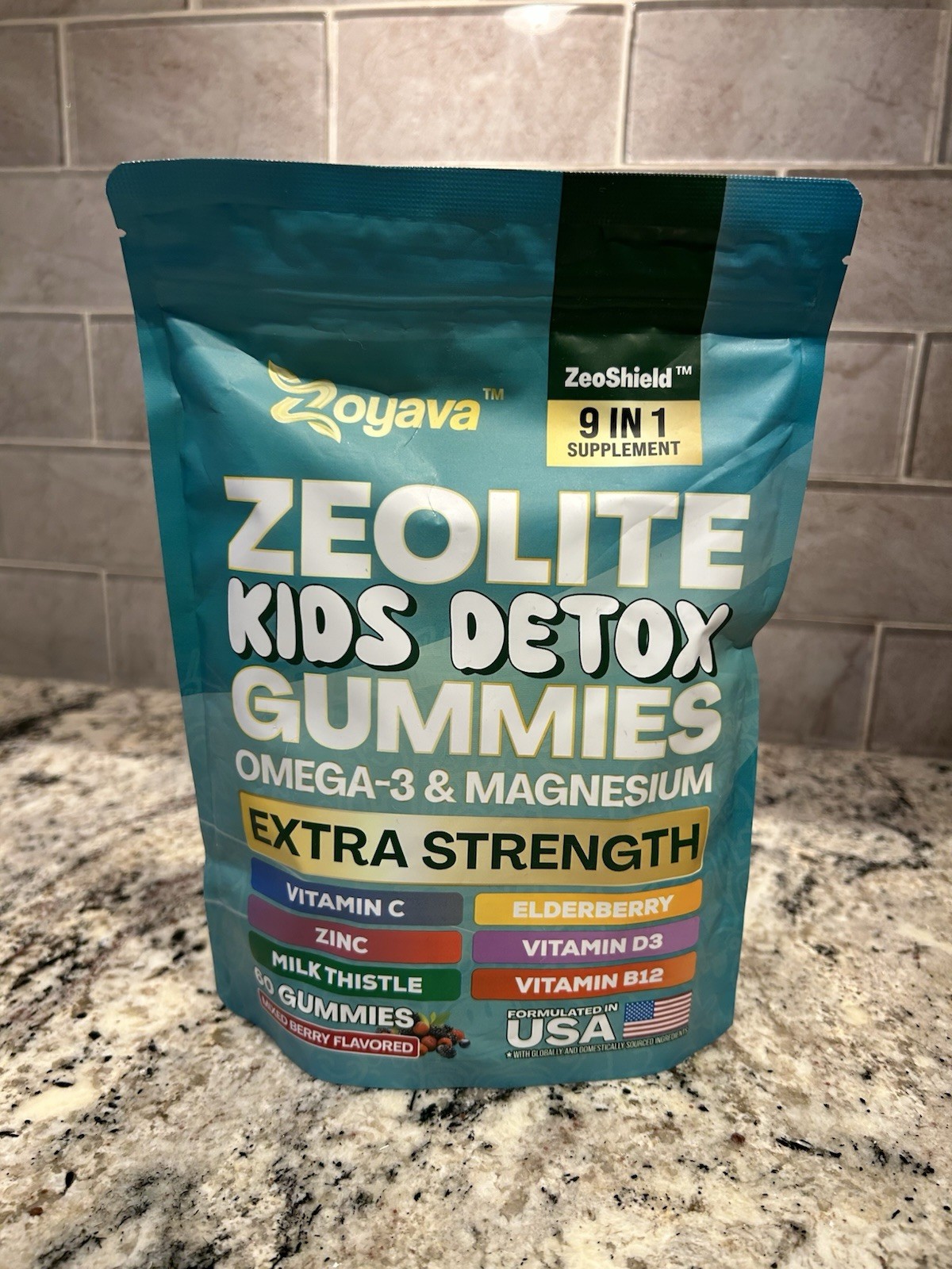 Zoyava Zeolite Kids Detox Gummies Omega-3 Magnesium Mixed Berry 60