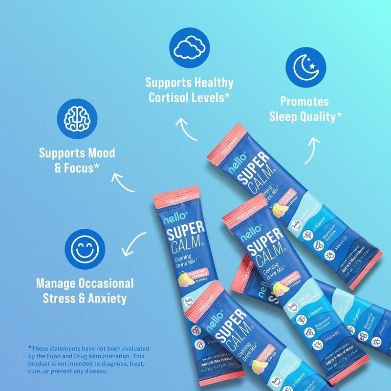 NEW Nello Supercalm – Calming Drink Mix with KSM-66 Ashwagandha, Vitamin D3