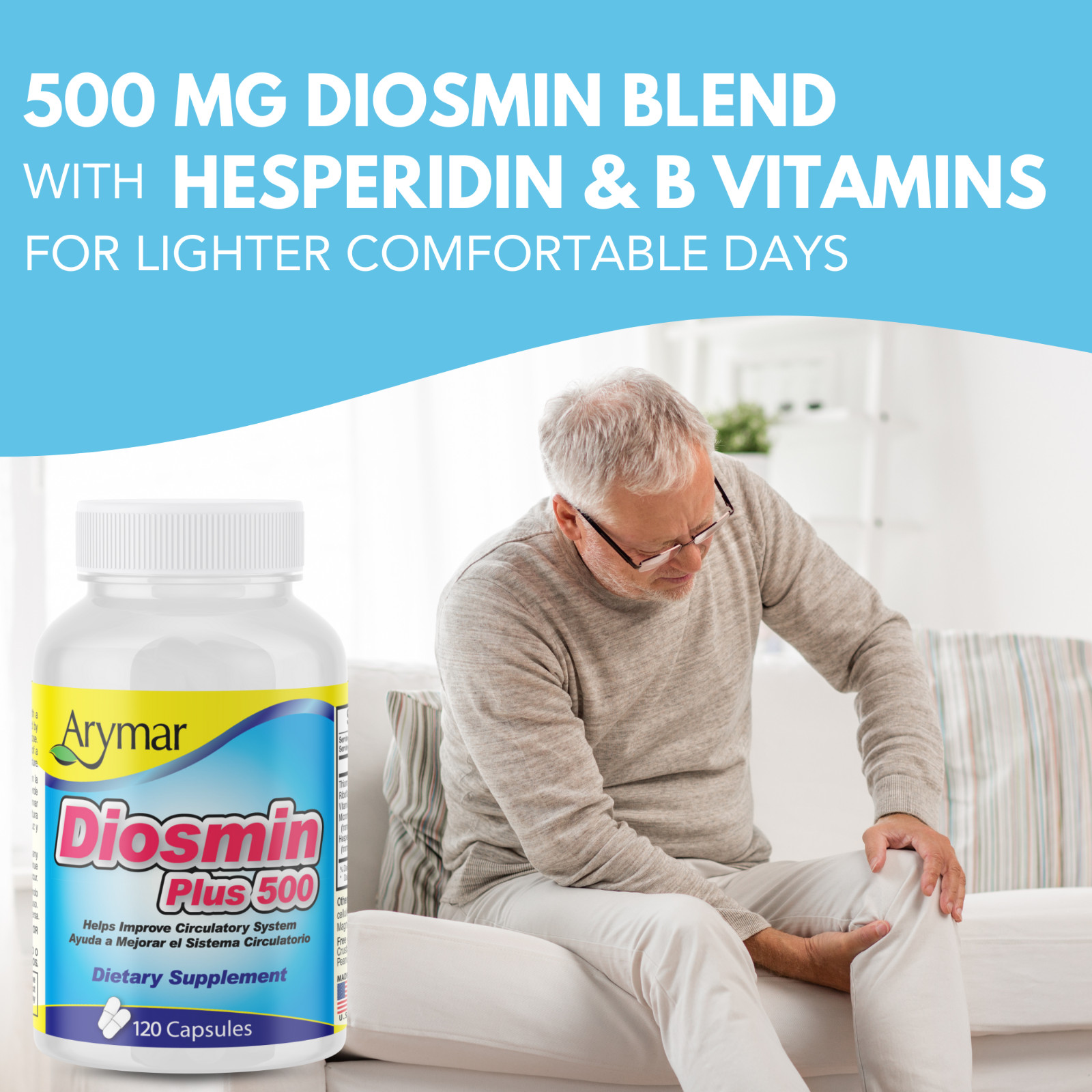 Arymar Diosmin Plus 500, Circulatory Support, 120 Capsules