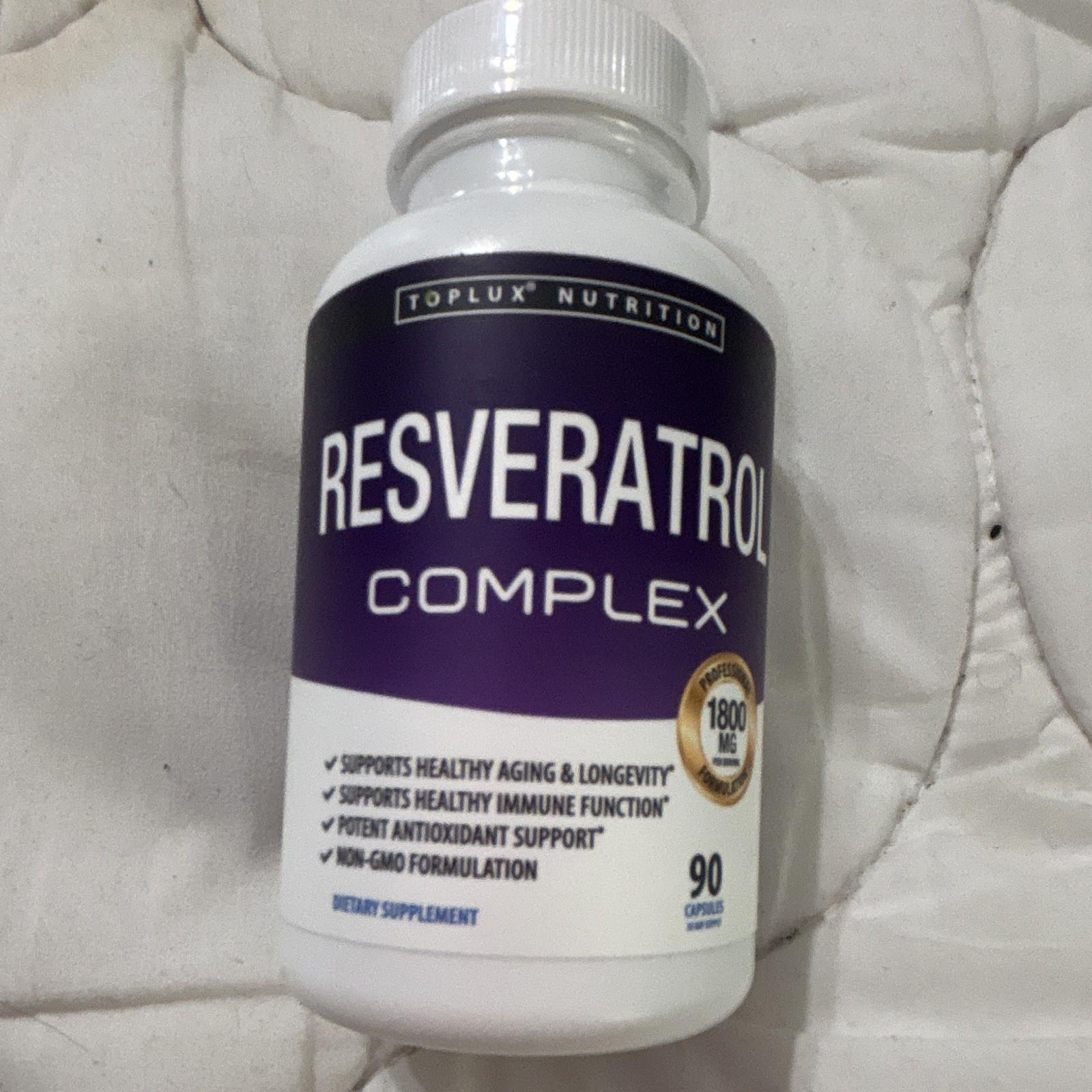 Toplux Nutrition Resveratrol Complex 1800mg Non-GMO Capsules Antioxidant 90 Ct
