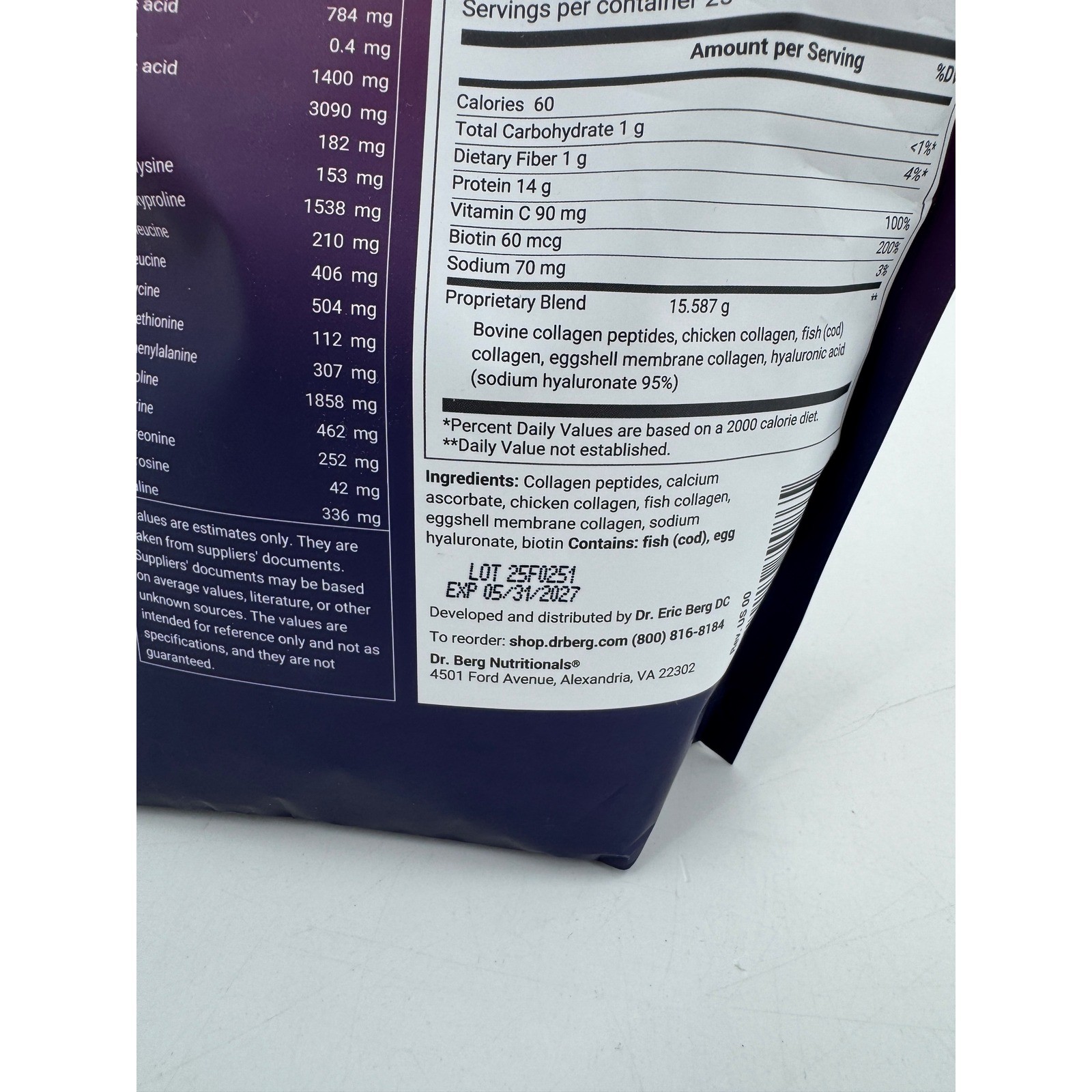 Dr. Berg Multi Collagen Peptides Powder Type I II III V X 25 Servings 14.10oz