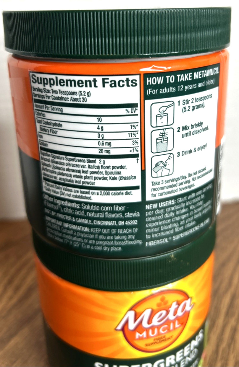 (2) Metamucil SuperGreens Digestive Blend Powder – Kiwi Apple Flavor 01/2027