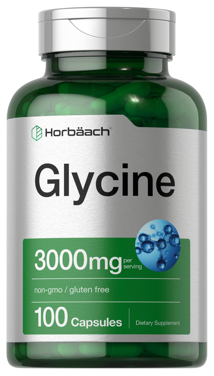 Horbäach Glycine 3000mg Supplement | 100 Powder Capsules 100 Count (Pack of 1)