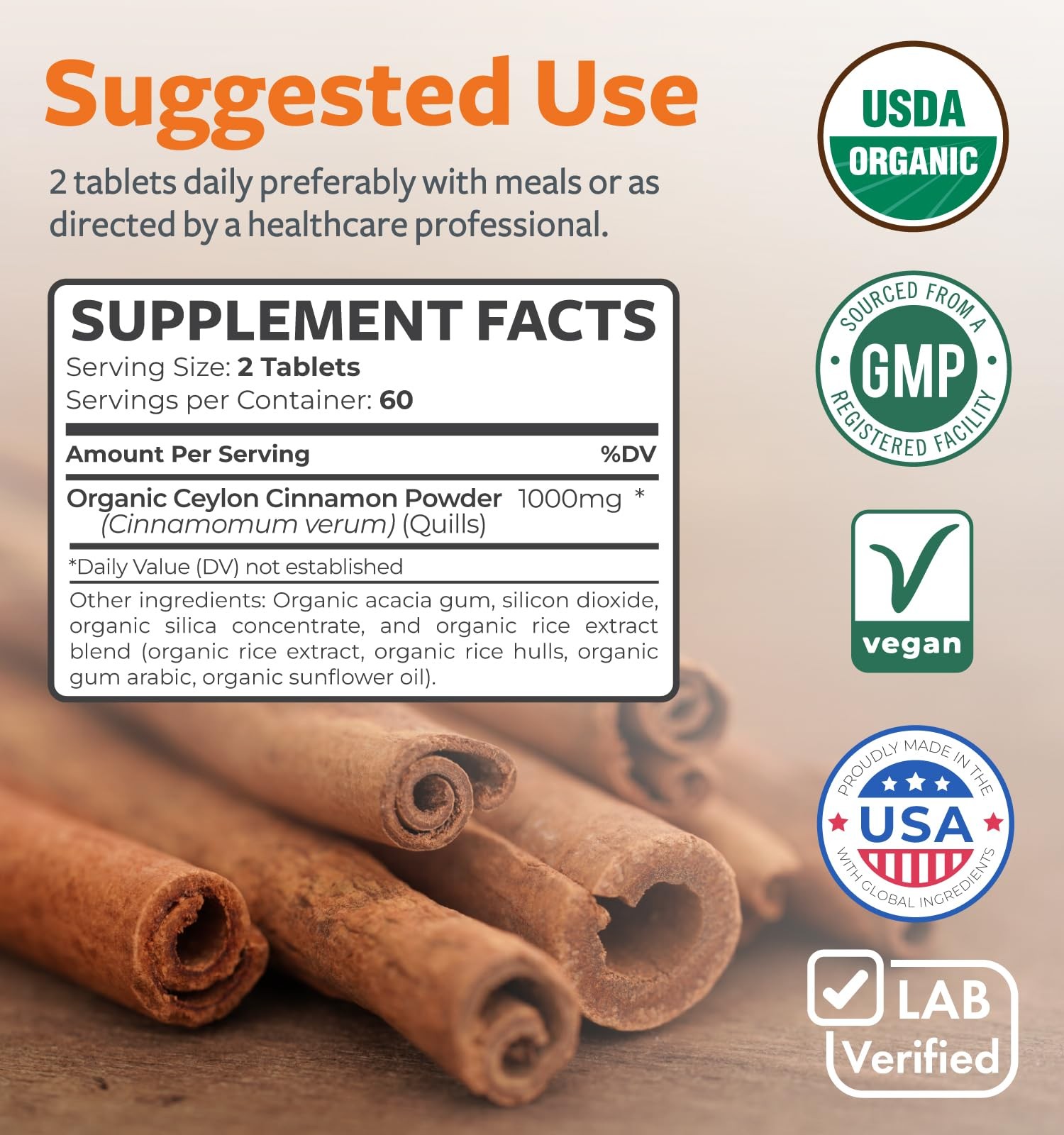 USDA Organic Ceylon Cinnamon Pills – High Potency 120 Count (Pack of 1)