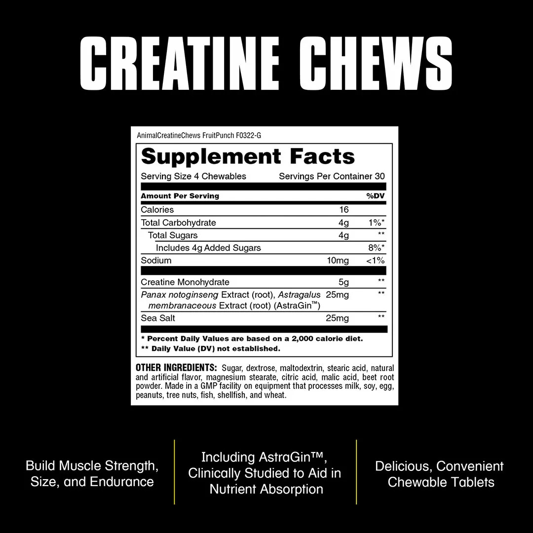 UNIVERSAL NUTRITION ANIMAL CREATINE CHEWS (120 CHEWABLE TABLETS) monohydrate un